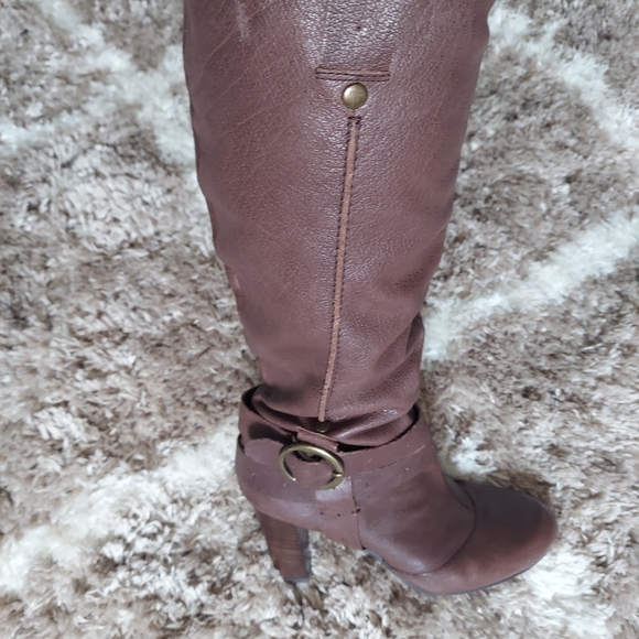 Nine West Vintage Block Heel Knee High Brown Genuine Leather Boots - Picture 4 of 6